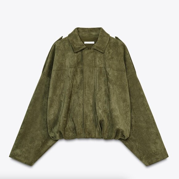 Zara Faux Suede Bomber Jacket in Green - Picture 4 of 7